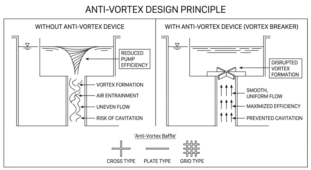 fountain pump anti-vortex design principle