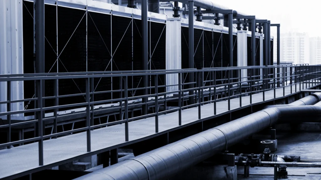 Industrial cooling tower network and large-scale water circulation using a 10 inch submersible pump.