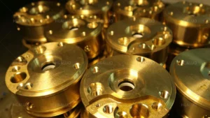 Precision-machined brass components for fountain pump heads and valve bodies.
