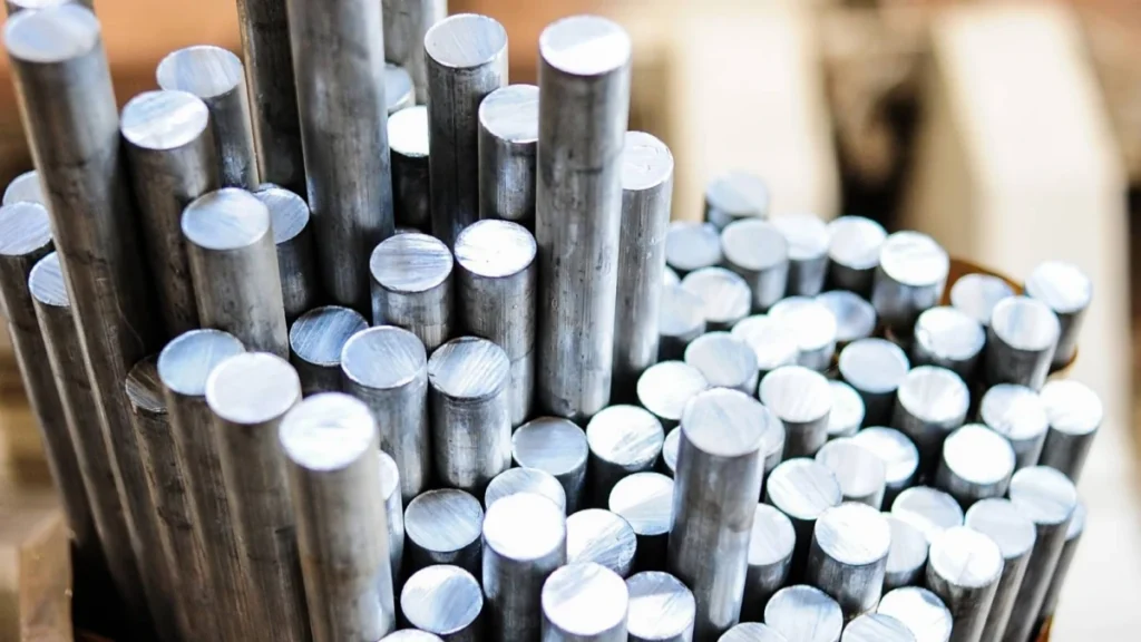 Bundled stainless steel rods for fabricating 8 inch borehole pump shafts.